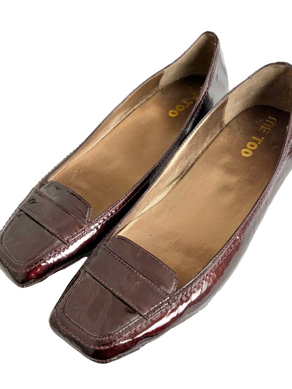Me Too Abby Burgundy Patent Leather Square Toe Loafers Size 10M Low Heel